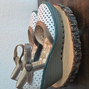 Fly London White and Brown Wedges